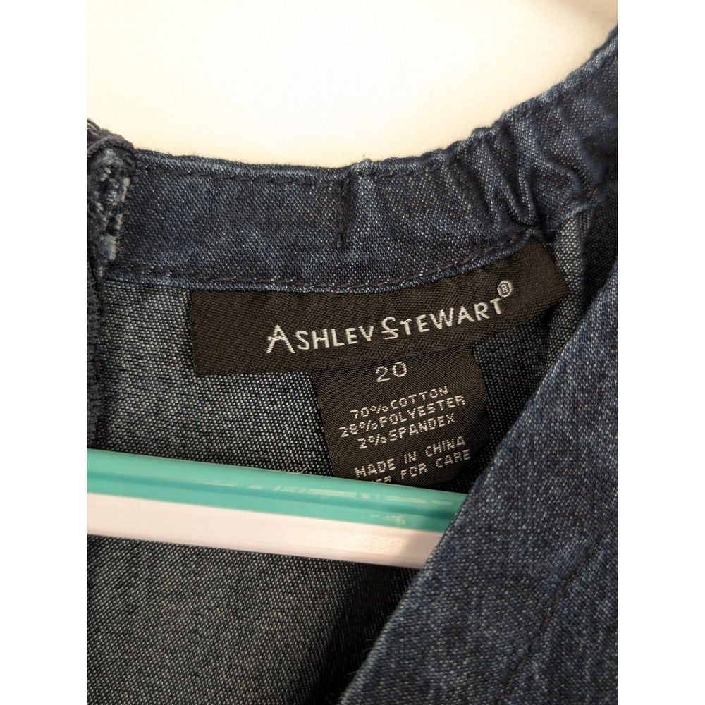 Ashley‎ Stewart Denim Dress Women 20 Blue Ruched Ruffle Stretch - Picture 2 of 7